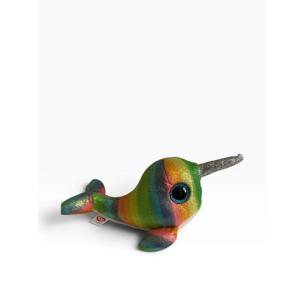 Ty Beanie Boos Nori Narwhal Rainbow Glitter Plush 9